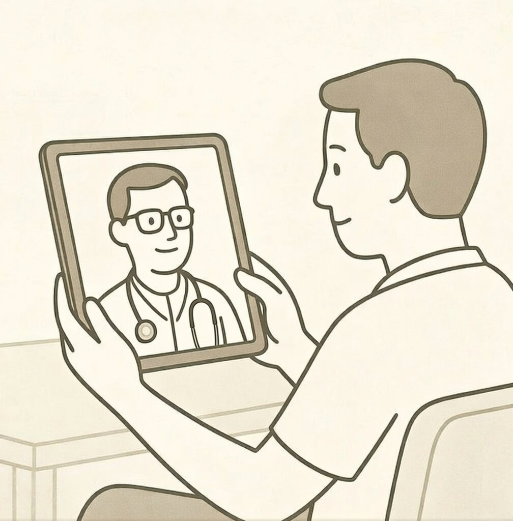 Patient speaking with a doctor during an online medical consultation.